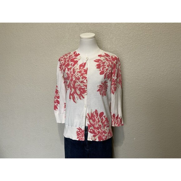 Ann Taylor, 3/4 Sleeve, White And Pink Floral Cardigan, Size: L - Picture 1 of 7